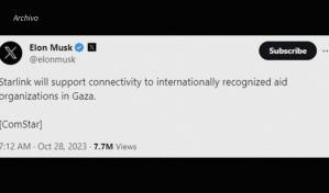 Elon Musk ofrece apoyo de Starlink para resolver el apagón de telecomunicaciones en Gaza