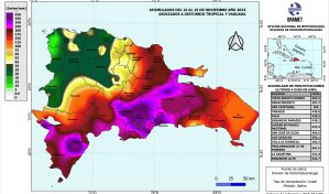 ¿En cuáles sectores de RD se registraron los mayores acumulados de agua por disturbio tropical?