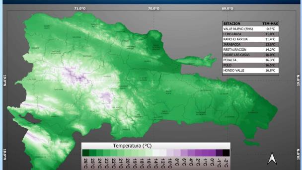 Temperaturas en Valle Nuevo, Constanza, bajaron a -0.6 °C
