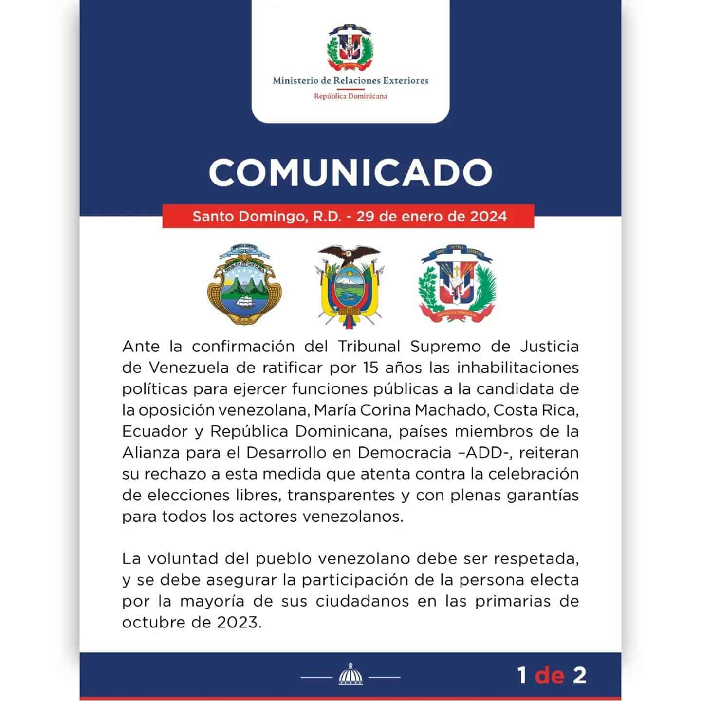 Comunicado oficial de los tres países