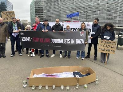 Vigilia ante la UE por muerte de más de 100 periodistas en Gaza
