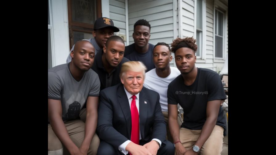 Partidarios de Donald Trump crean fotografías de él mediante IA junto a votantes negros