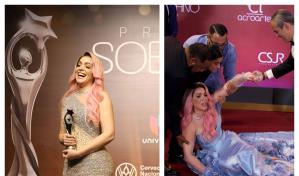 Video |La reacción de Karen Yapoort tras caída en Premios Soberano