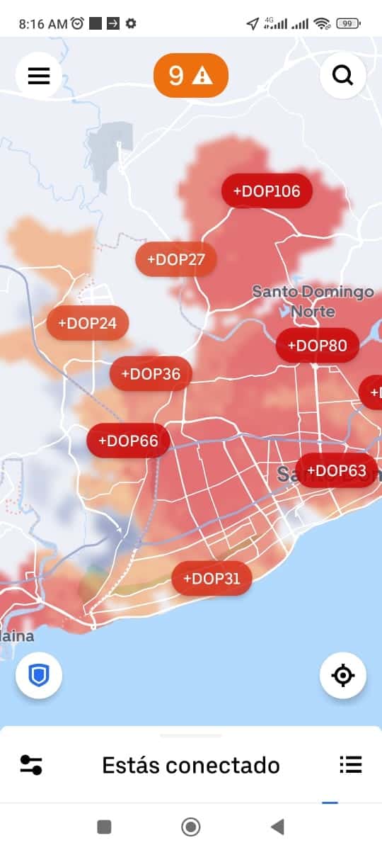 Mapa de calor que muestra tarifas dinámicas en Santo Domingo Norte a tempranas horas de la mañana.