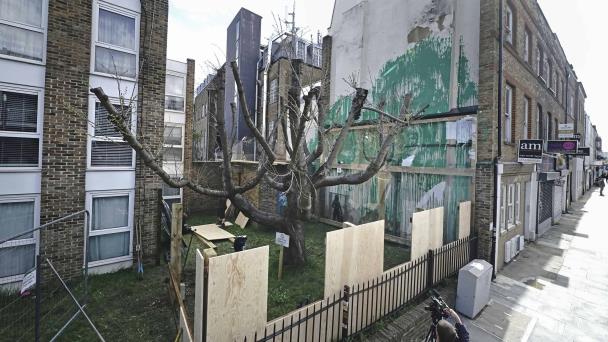Mural de Banksy con árbol es cubierto tras aparente vandalismo