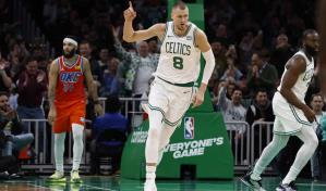 Con 27 de Porzingis, Celtics arrollan 135-100 a Thunder y aseguran 1er sitio de la NBA