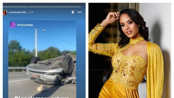 Impactante accidente de Marleny Dorville, candidata de Puerto Plata, en camino al Miss RD Universo