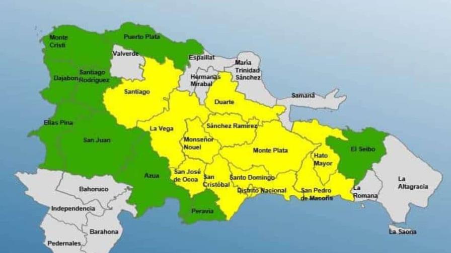 Aumentan a 21 las provincias en alerta por lluvias; Gran Santo Domingo en amarilla