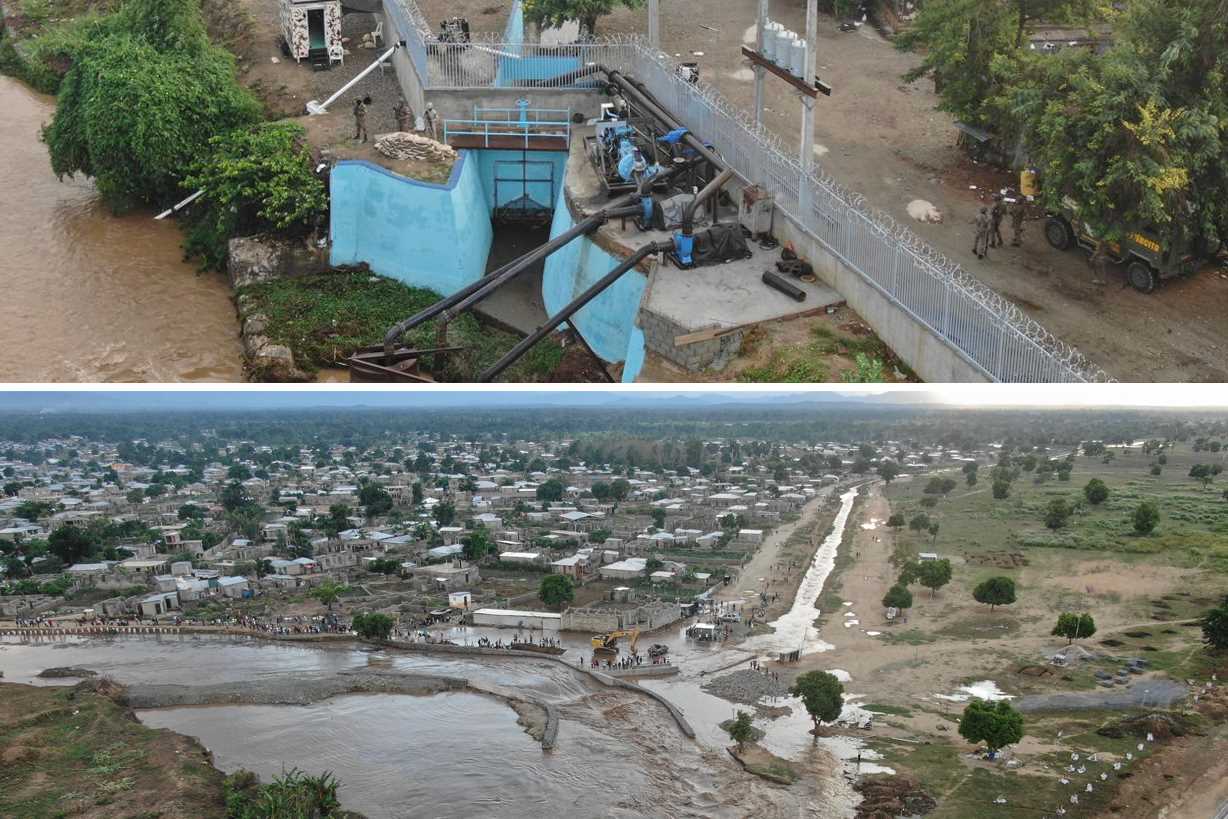 Las imágenes muestran el canal dominicano intacto ante la crecida del río Dajabón y el canal haitiano desbordado tras las lluvias de este lunes 6 de mayo de 2024.