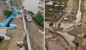 El canal haitiano desbordado y el dominicano intacto, frente a crecida del río Masacre