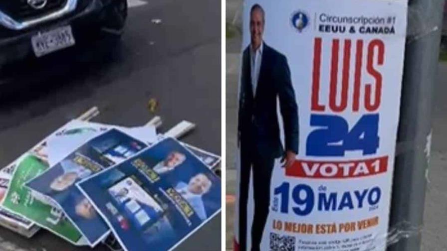 Hombre arranca carteles de candidatos dominicanos en calle de Nueva York