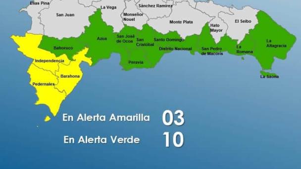 COE coloca tres provincias en alerta amarilla y diez en verde por vaguada