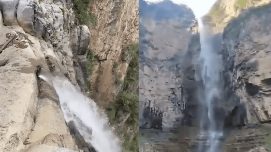 Turista descubre que la cascada más alta de China se abastece de una tubería de agua secreta