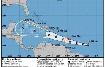 Tormenta tropical Beryl se convierte en huracán