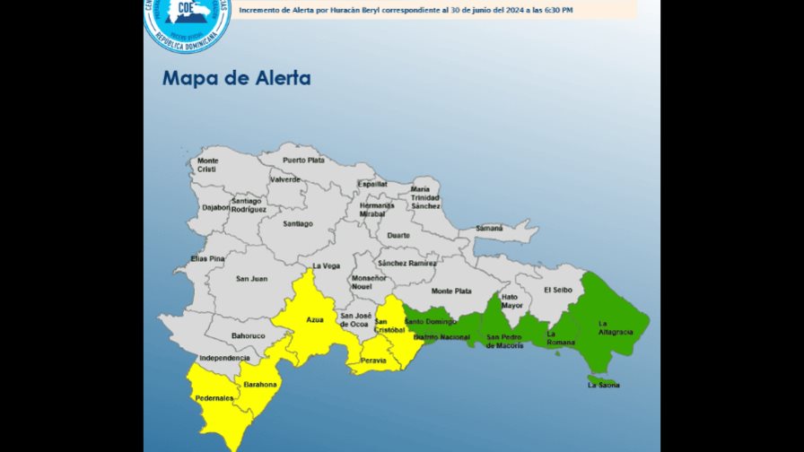 Huracán Beryl: COE coloca cinco provincias en alerta amarilla y cuatro se mantienen en verde