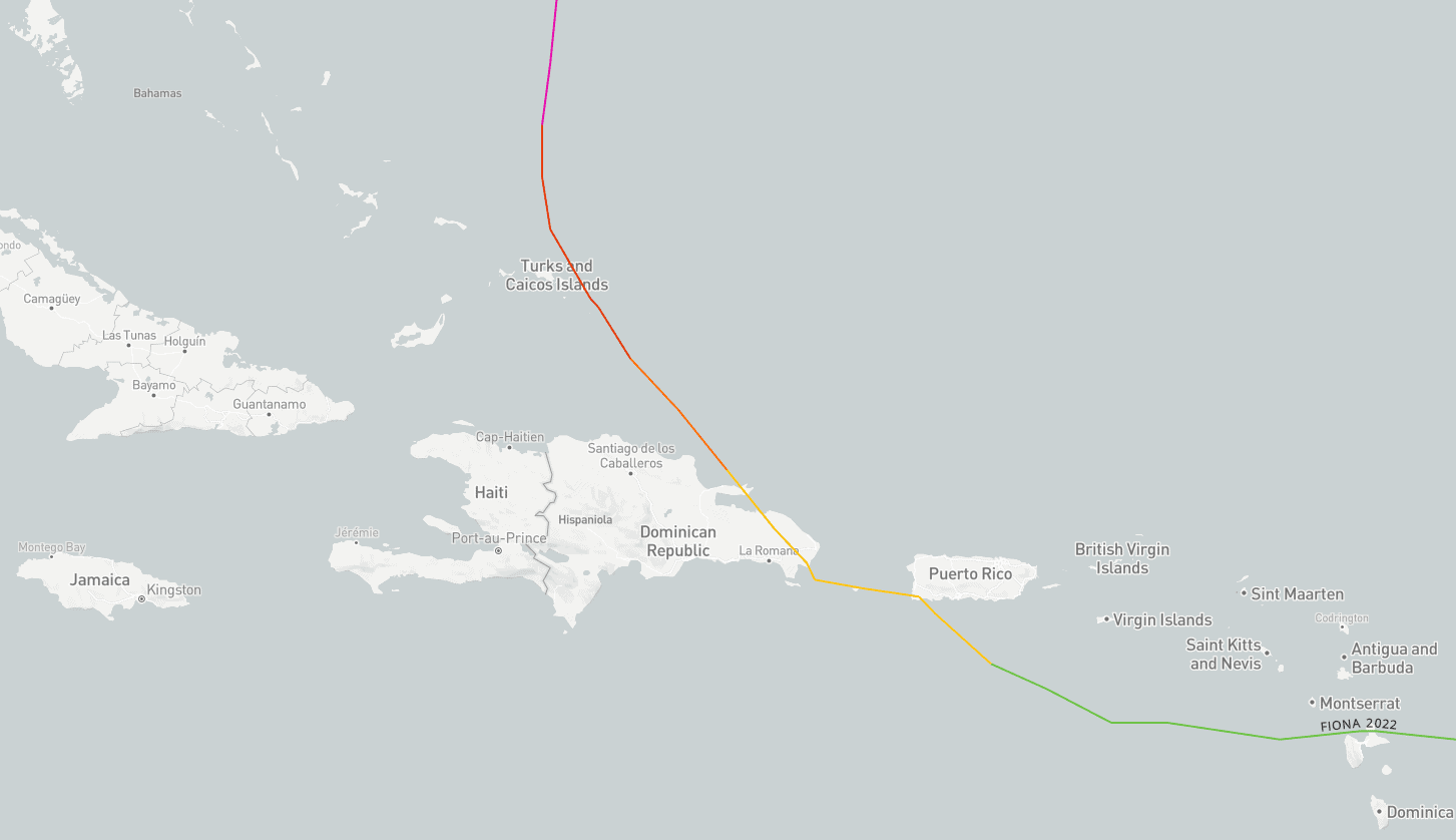 Trayectoria del huracán Fiona en 2022.