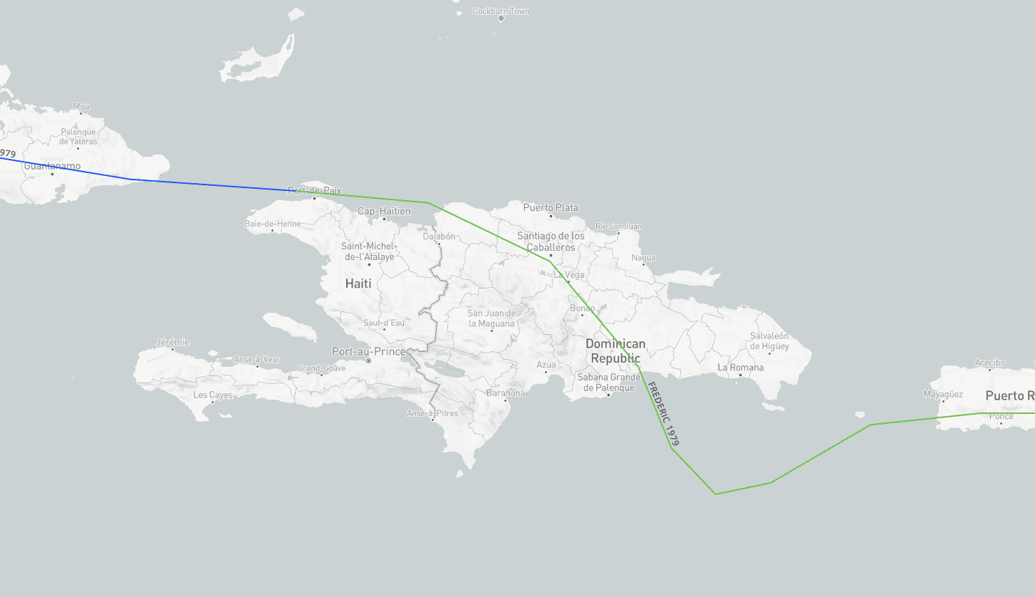 Trayectoria de la tormenta Federico en 1979.