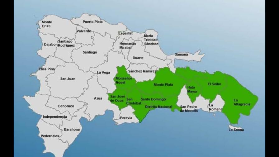 El COE emite alerta verde para el Distrito Nacional y ocho provincias