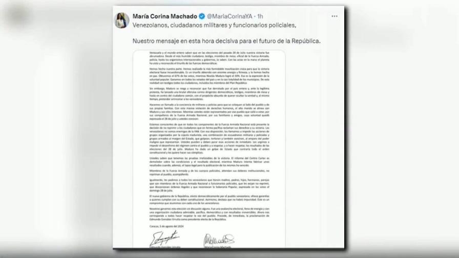 Machado y González Urrutia urgen a policías y militares a impedir golpe dado por Maduro