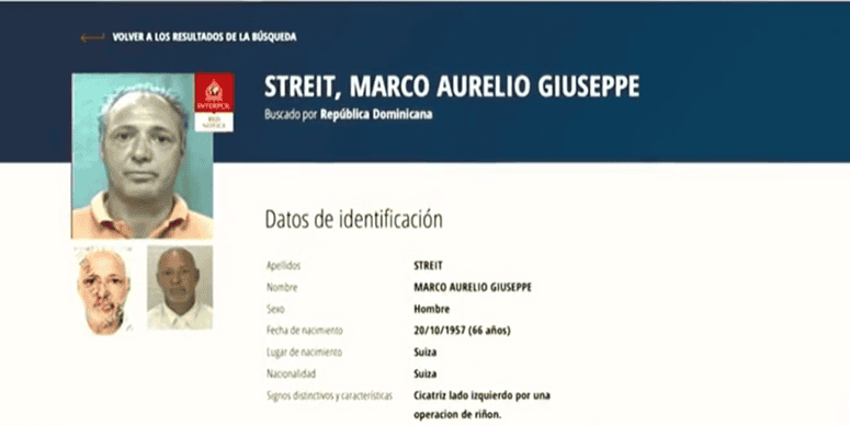 Notificación rojo de la Interpol contra Marcos Giuseppe Streit. 