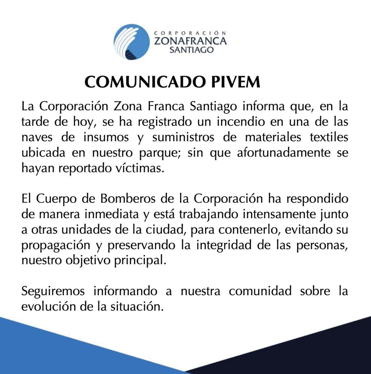 Comunicado de la Corporación Zona Franca Santiago. 