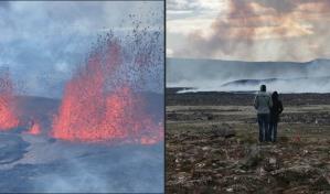 Curiosos asisten fascinados a la erupción de un volcán en Islandia