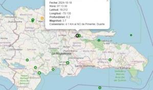 Se registra sismo de 3.7 en la provincia Duarte