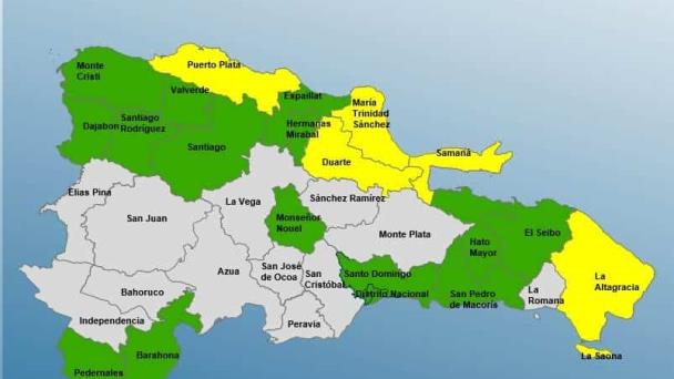 COE mantiene alerta amarilla en cinco provincias y aumenta a 15 las localidades en alerta verde