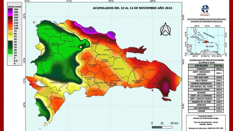 Las lluvias han acumulado hasta 396.8 mm en las estaciones meteorológicas repartidas por el país