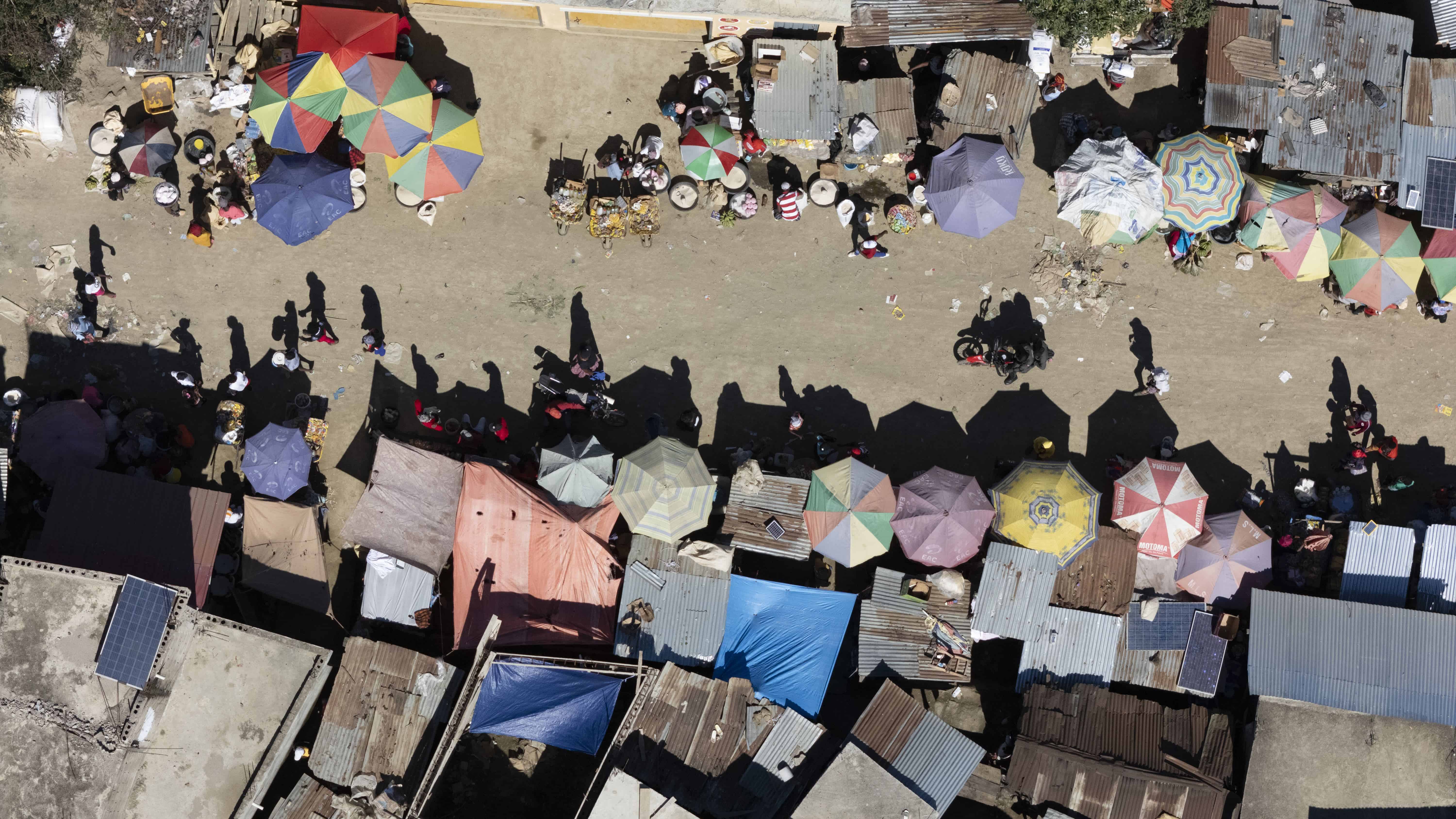 Vista aérea del mercado de Tilory, en Haití.