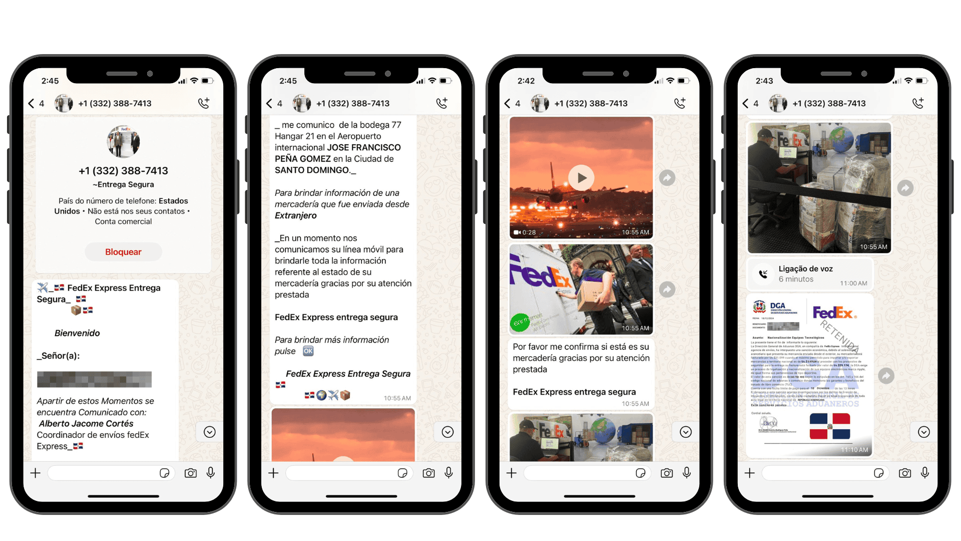Capturas de la conversación por WhatsApp con el supuesto coordinador de envíos
