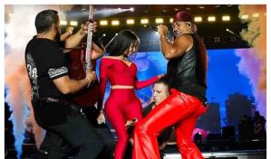 La acción del bajista de Aventura hacia Yailin durante concierto que ha sido calificada de acoso