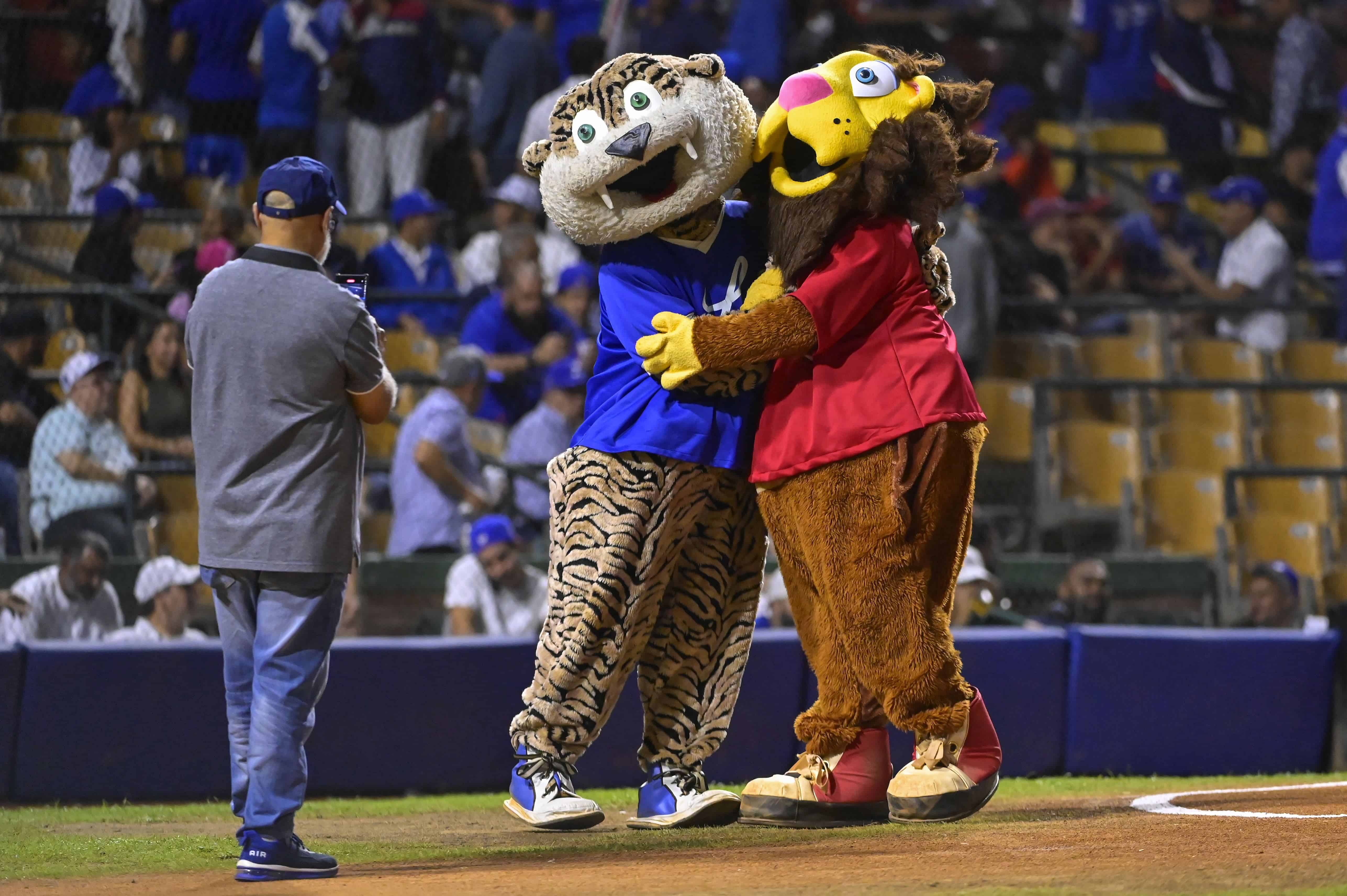 El fotógrafo Manolito Gimenez retrata a las mascotas de equipos vecinos, pero siempre rivales, es así como Rufo y Tiguerito posan amistosamente momentos antes del inicio del partido más emocionante de la temporada de béisbol 2024-2025