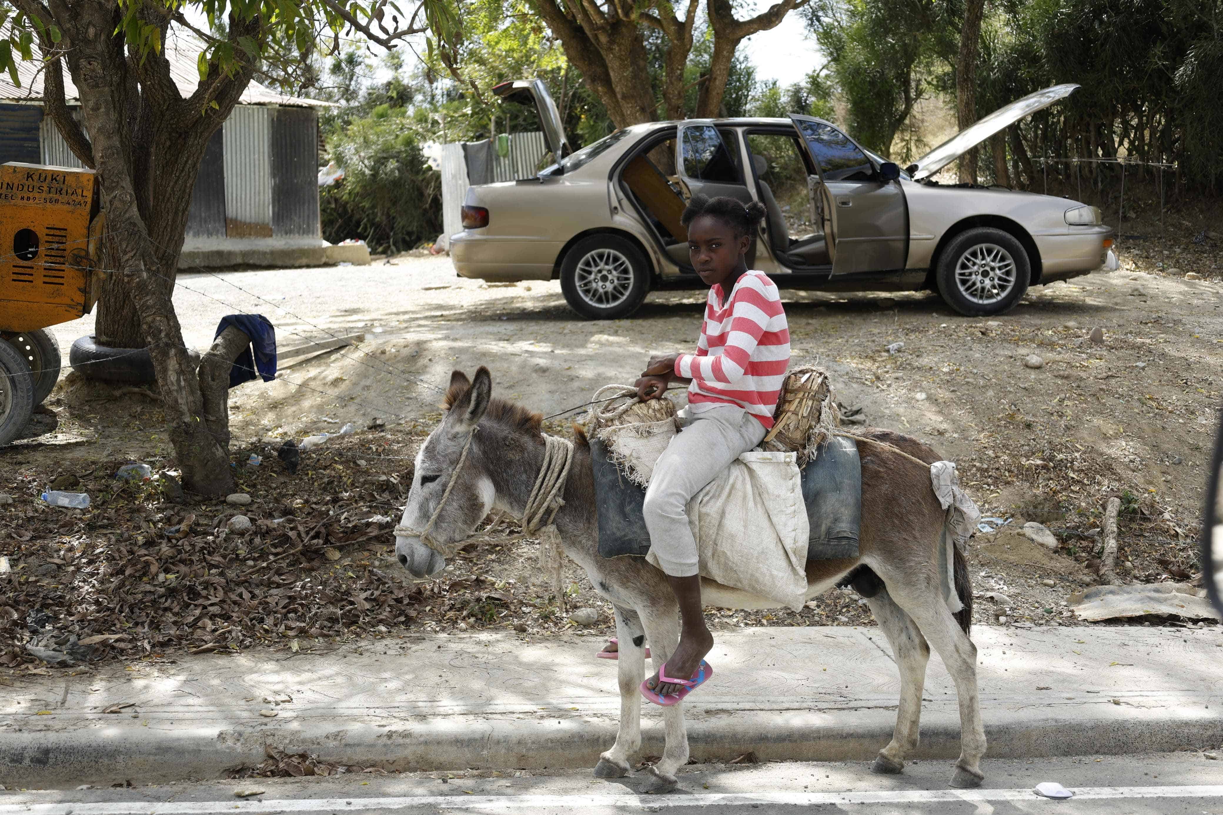 Es usual ver menores de edad transportándose en burros y caballos en la carretera  Comendador-Guaroa-Macasías.