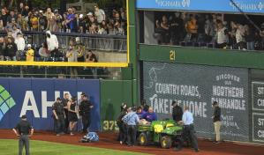 Fanático cae del muro Roberto Clemente en partido entre Piratas y Cachorros Fanático cae del muro Roberto Clemente en partido entre Piratas y Cachorros
