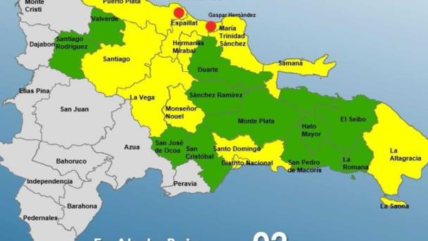 El COE declara alerta roja en dos municipios y amarilla en el Distrito Nacional y ocho provincias