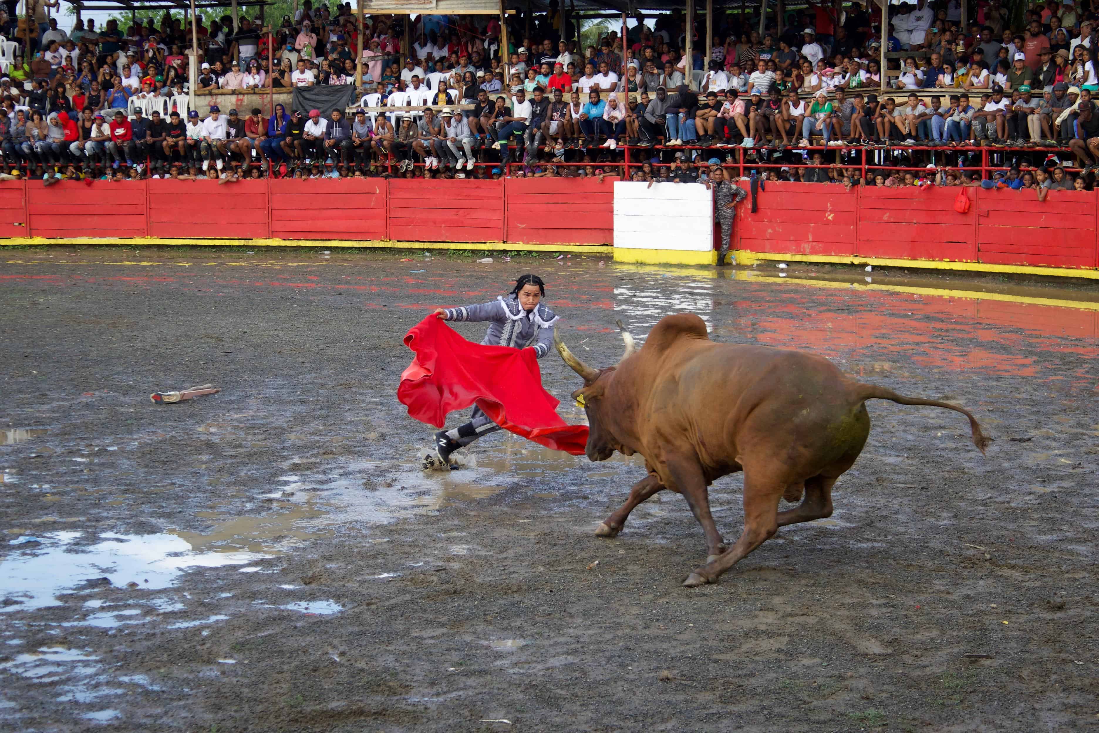 El torero Wilson García Hernández al enfrentar un toro.