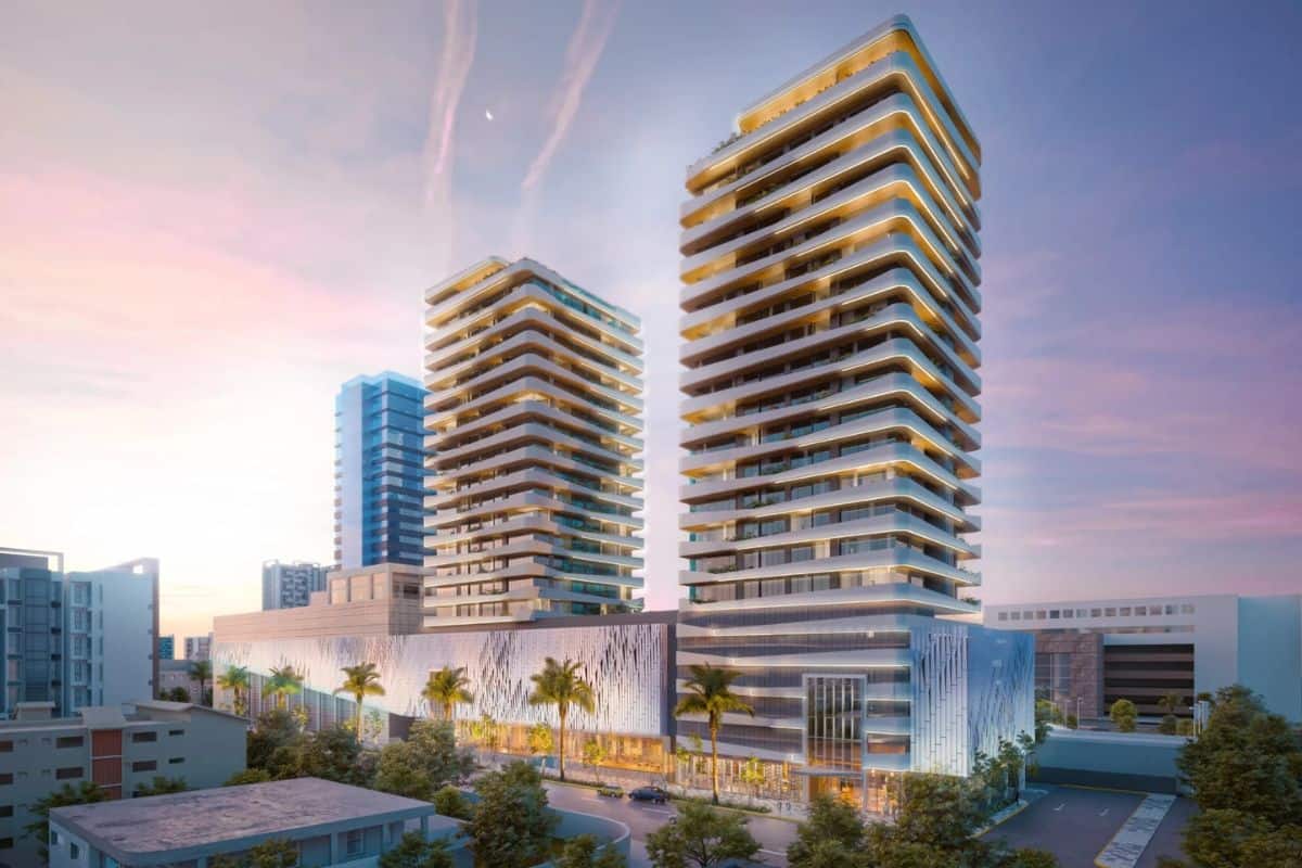 Ilustración del Blue Mall Luxury Suites & Residences una vez concluido.