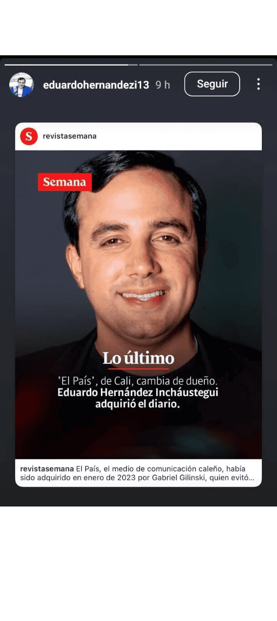 Publicación de Eduardo Hernández donde confirma la compra del periódico. 