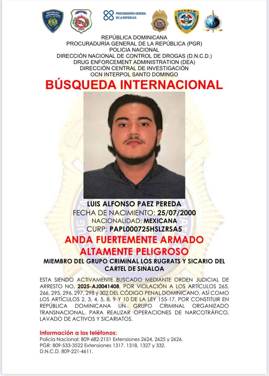 Ficha de búsqueda emitida por las autoridades de Luis Alfonso Páez Pereda. 