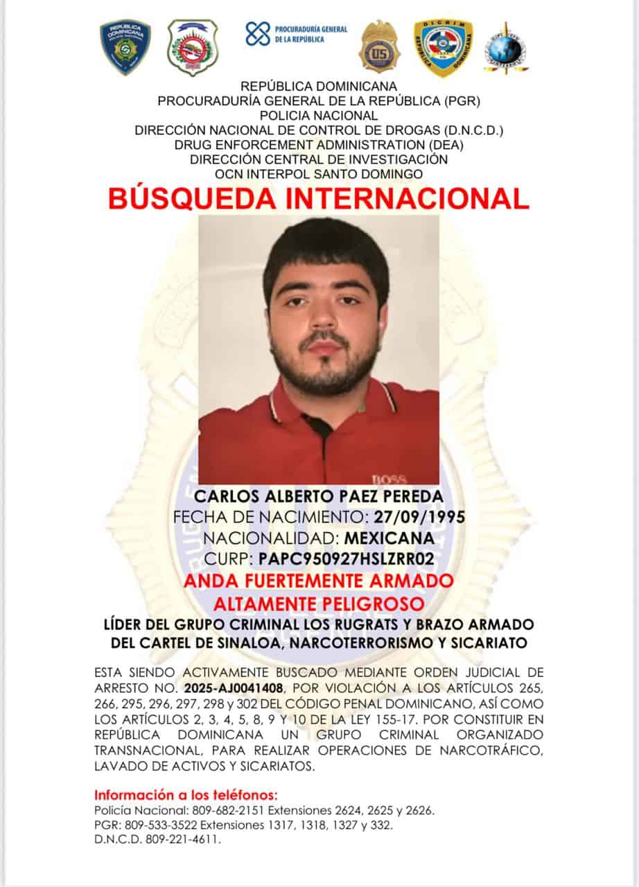 Ficha de búsqueda emitidas por las autoridades de Carlos Alberto Páez Pereda.