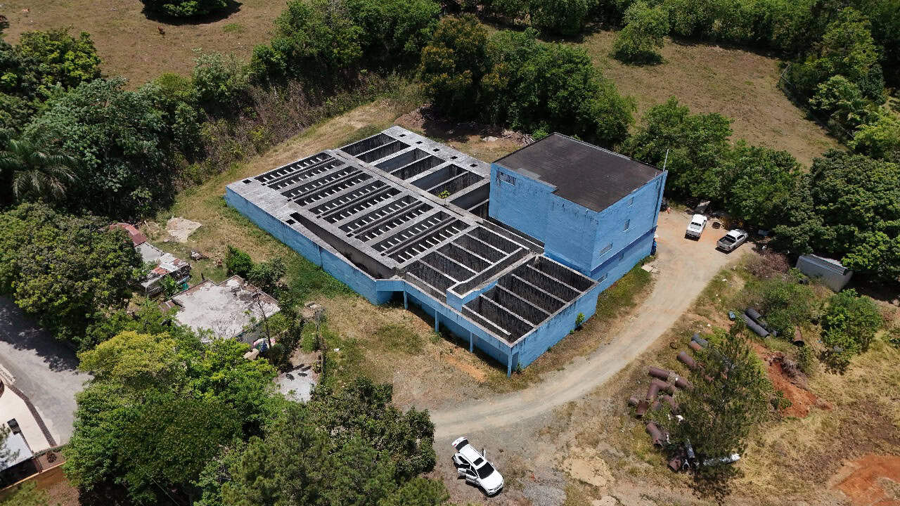 Vista aérea de la planta de tratamiento de Jarabacoa, que pronto entrará en fase de rehabilitación para su entrada en funcionamiento.