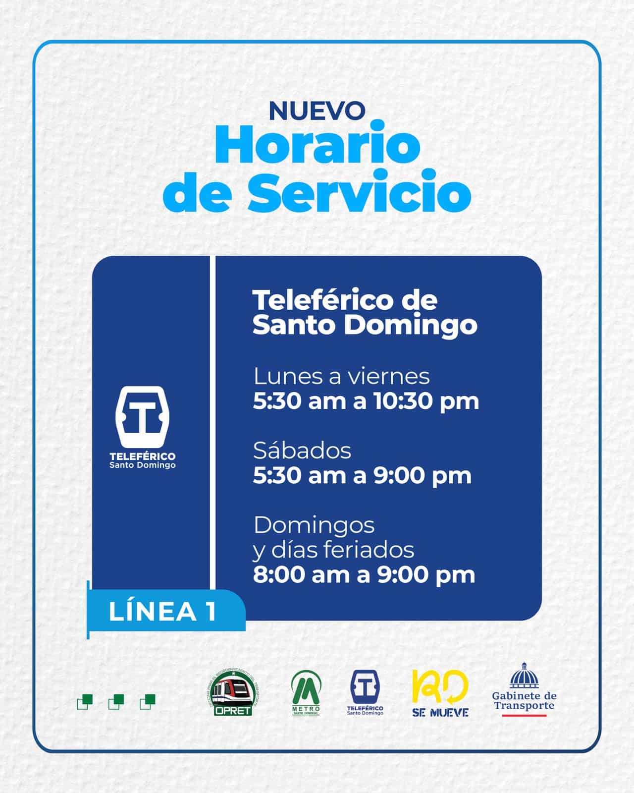 Horarios del servicio del Teleférico. 