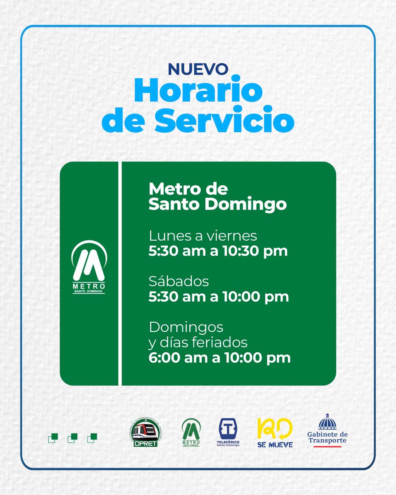 Horarios del servicio del Metro.