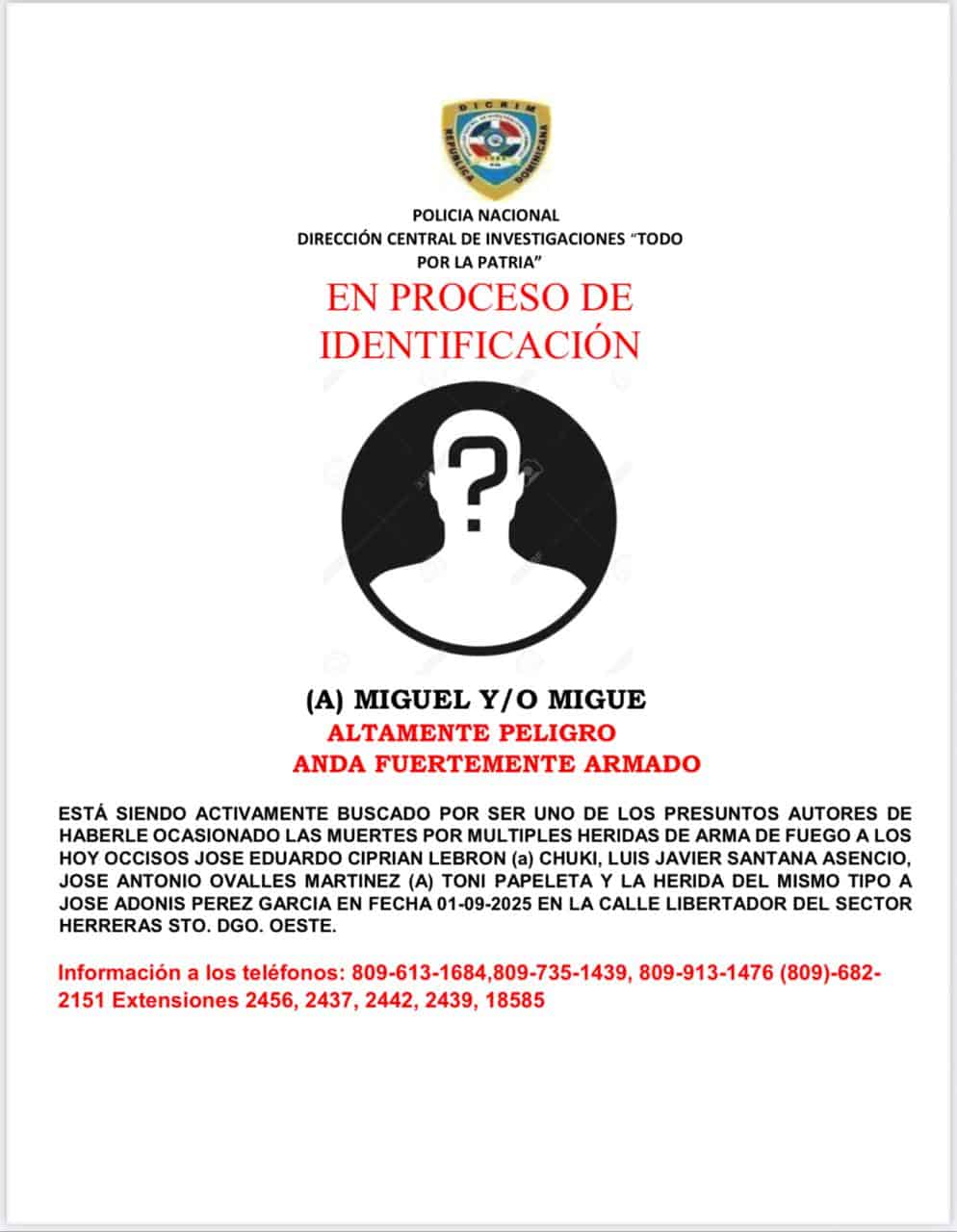 Uno de los presuntos responsables de la muerte de tres supuestos delincuentes, el cual está prófugo.