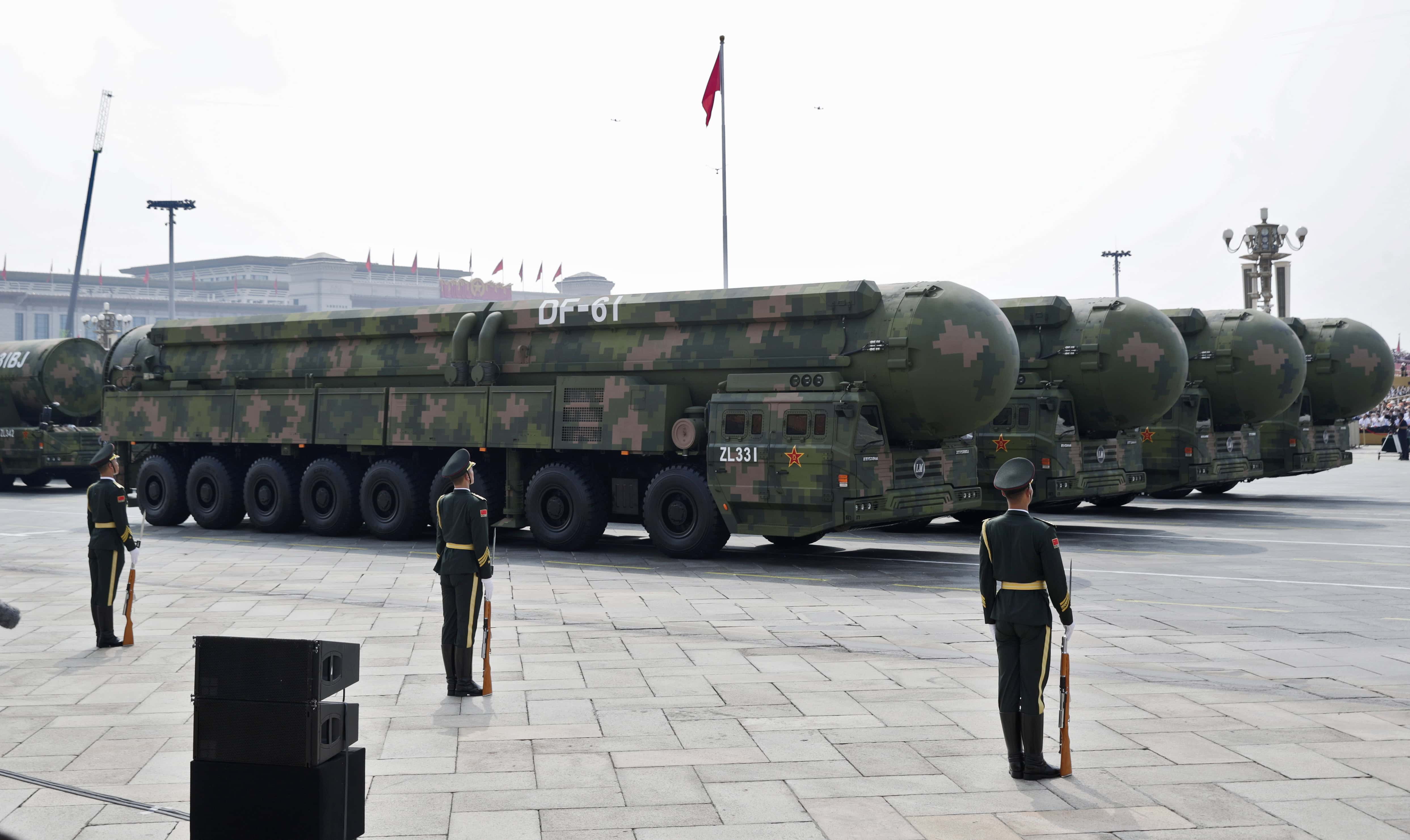 Vehi´culos blindados con misiles bali´sticos intercontinentales (ICBM) DF-61 durante un desfile militar en conmemoracio´n del 80.º aniversario del fin de la Guerra Sino-Japonesa en Peki´n, China, este mie´rcoles. China celebra el 3 de septiembre el 80.º aniversario del fin de la Segunda Guerra Sino-Japonesa, conocida en China como la Guerra de Resistencia contra la agresio´n japonesa, y el fin de la Segunda Guerra Mundial. 