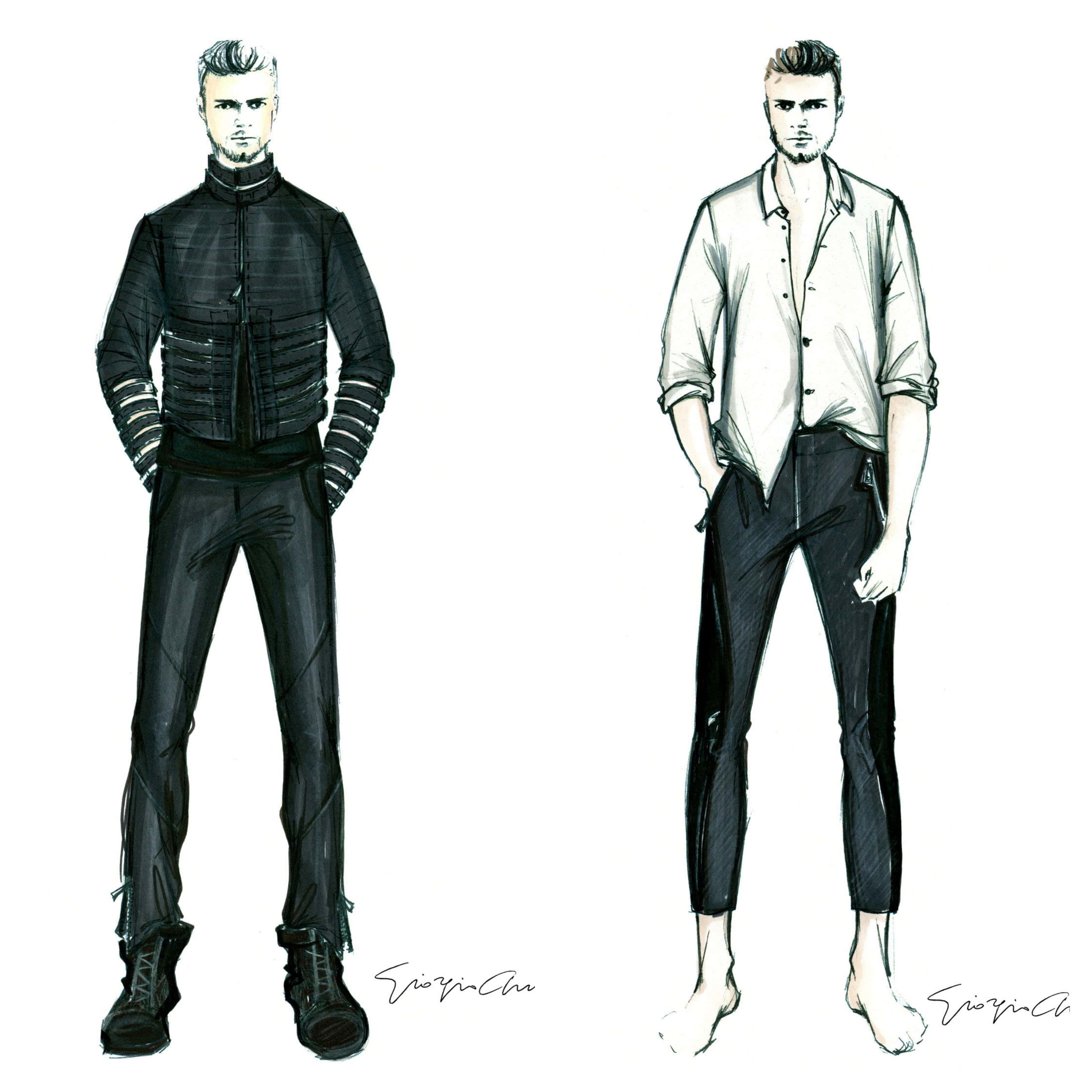 El cantante puertorriqueño Ricky Martin lució un vestuario exclusivo creado por el diseñador italiano Georgio Armani en su gira mundial Música+Alma+Sexo. 