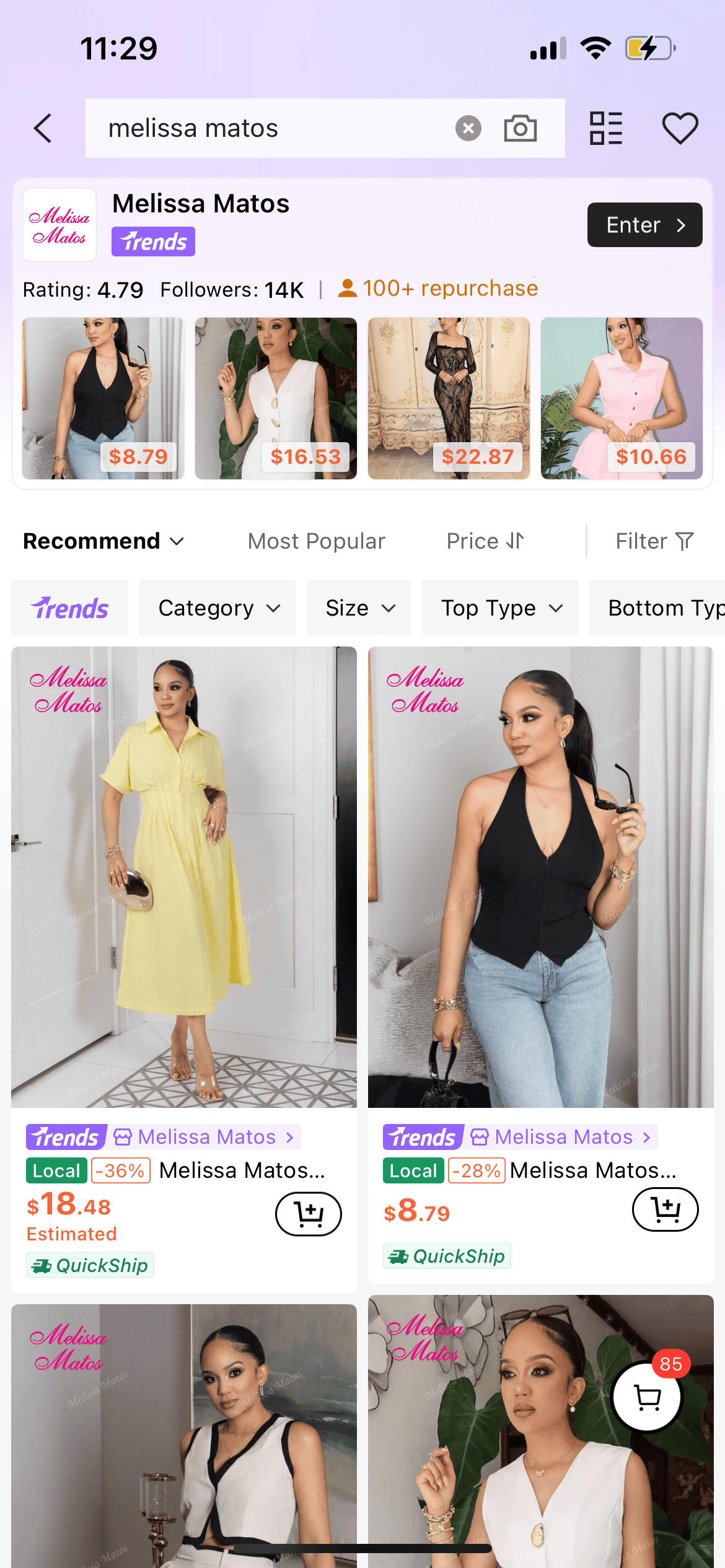 Melissa Matos modela ropa para su tienda en Shein.