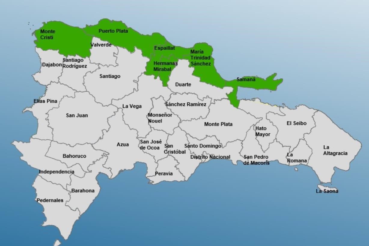 Seis provincias del Cibao declaradas en alerta verde por lluvias este miércoles