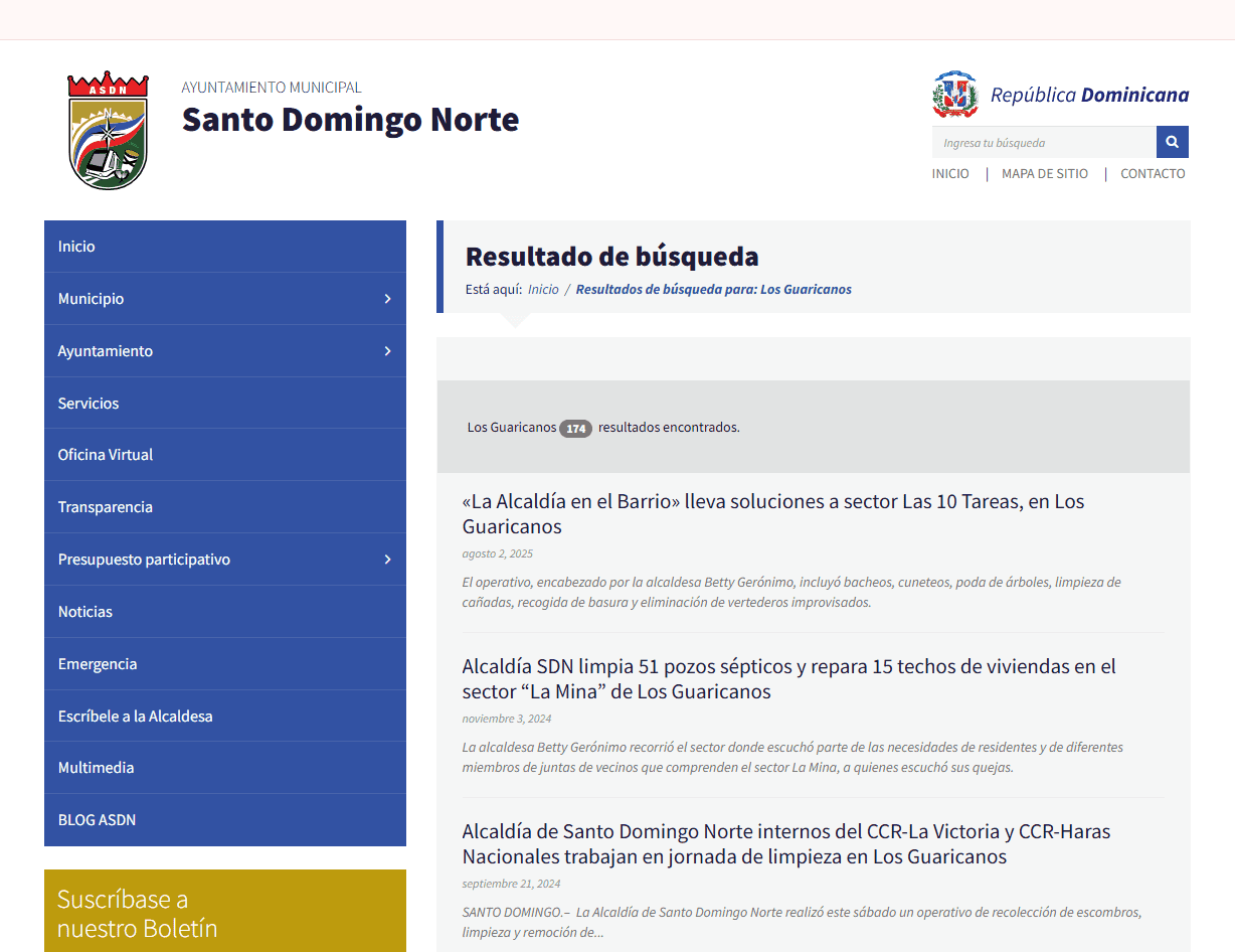 Portal del Ayuntamiento de Santo Domingo Norte.